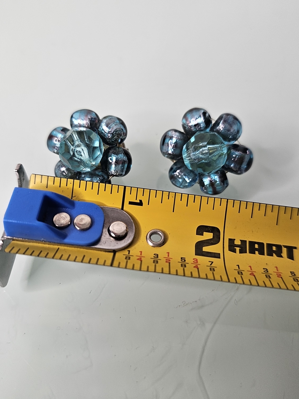 Vintage Blue Beaded Cluster Clip Earrings 1960s-70s Made in Italy - Picture 11 of 11
